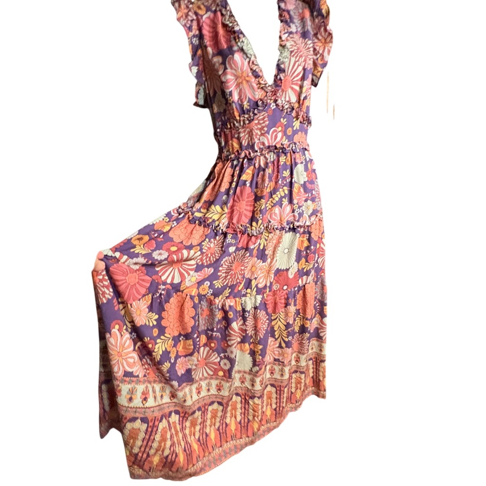 Boho Floral Tiered Midi Dress - Purple Floral - Picture 4 of 12